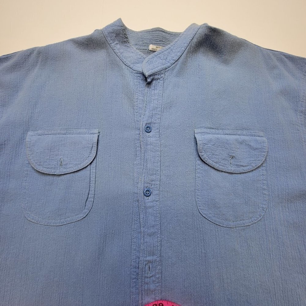 Large Solid Blue Button Down Casual Cotton Shirt- UNISEX - Picture 12 of 13